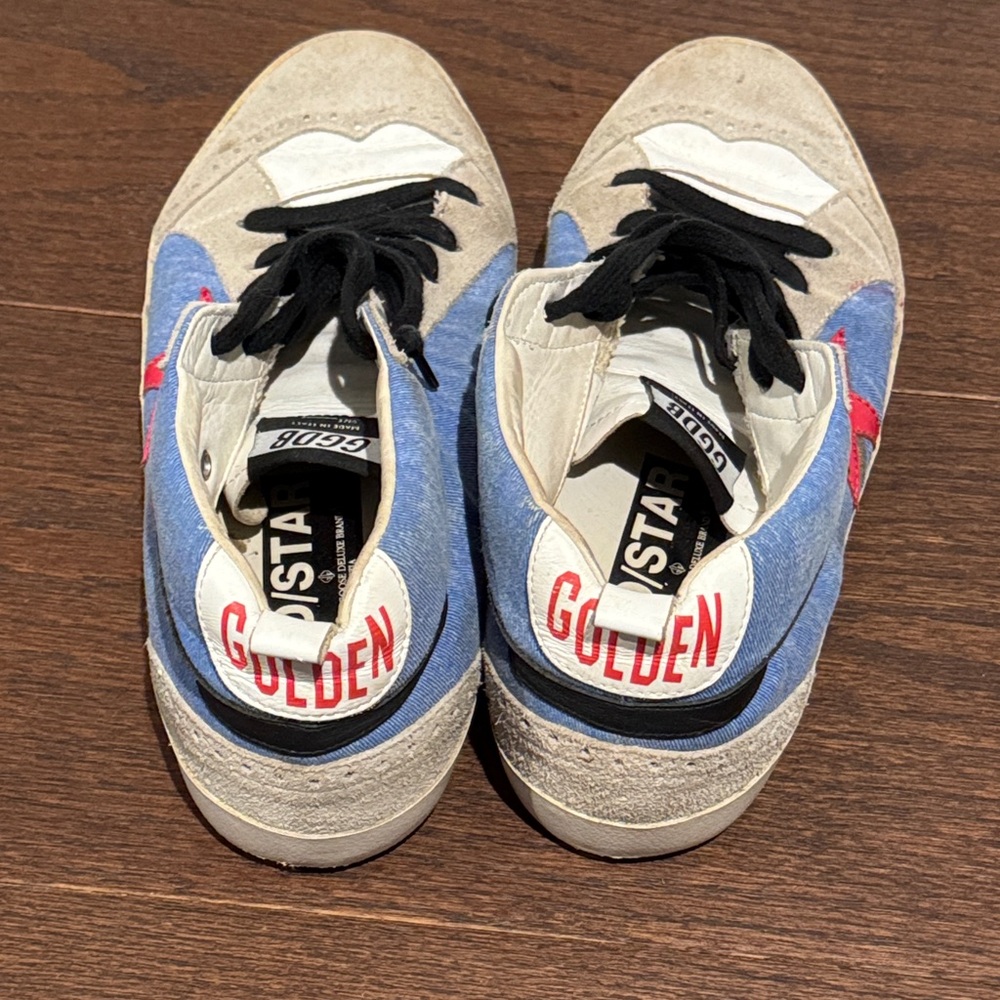 GGDB Golden Goose Women’s Blue Denim & White High-Tops with Red Star Size 41/11 - Picture 4 of 8